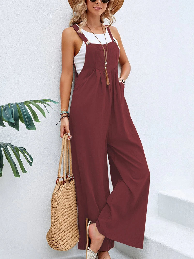 Damen Sommer Herbst Lässige Jumpsuits mit Trägern Elegante Hochgeschnittene Weite Hosen Harajuku Ärmellose Overalls Streetwear