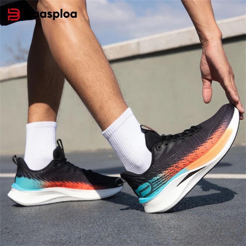 Baasploa Herren-Laufschuhe, atmungsaktiv, leicht, professionelle Sport-Turnschuhe, männliche Komfort-Turnschuhe mit Carbonplatte, rutschfeste Marathon-Turnschuhe
