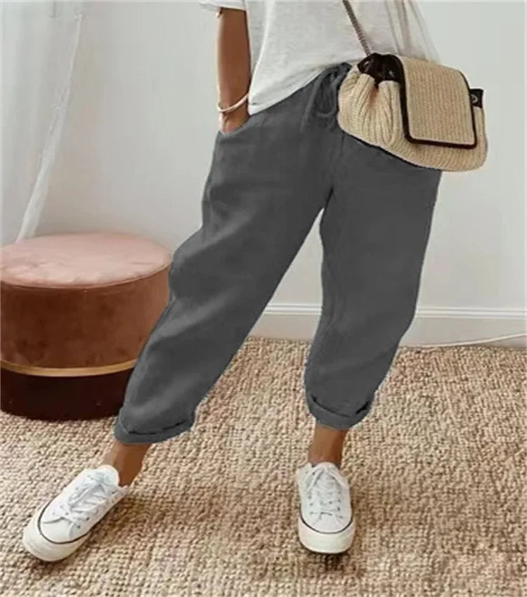 Einfarbig Kordelzug Elastische Taille Frauen Hosen Sommer Plus Größe Beiläufige Breite Bein Hosen Weibliche Lose Elegante Oversize Hosen