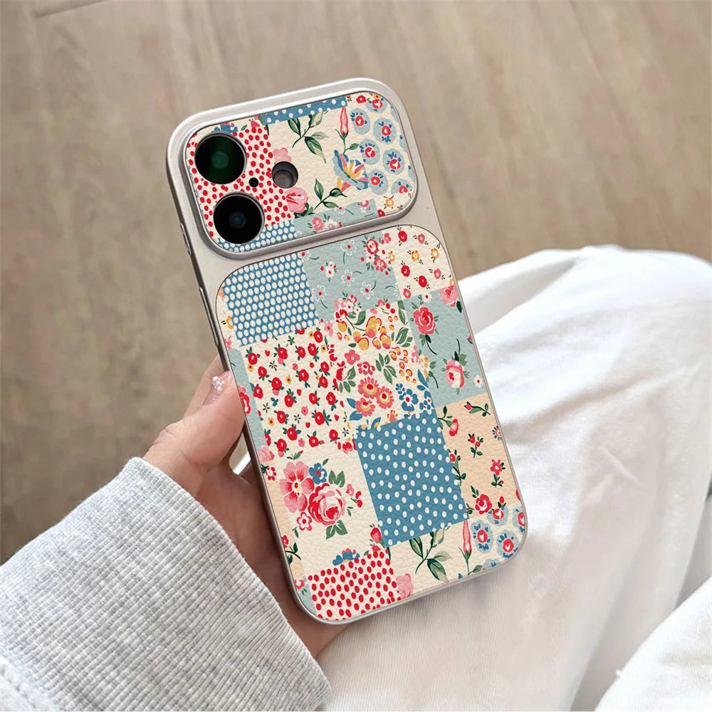 Blumen-Großfenster-Handyhülle für iPhone 17 Pro Max 15 14 11 13 16 12 mit Lanyard, stoßfeste Leder-Schutzhülle