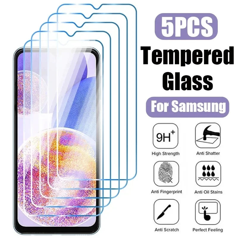 5Pcs HD Gehärtetem Glas Für Samsung Galaxy A24 4G A25 A15 A05S A54 A34 A14 A04 M54 M34 M14 M04 EINE M 13 73 5G Screen Protector Film