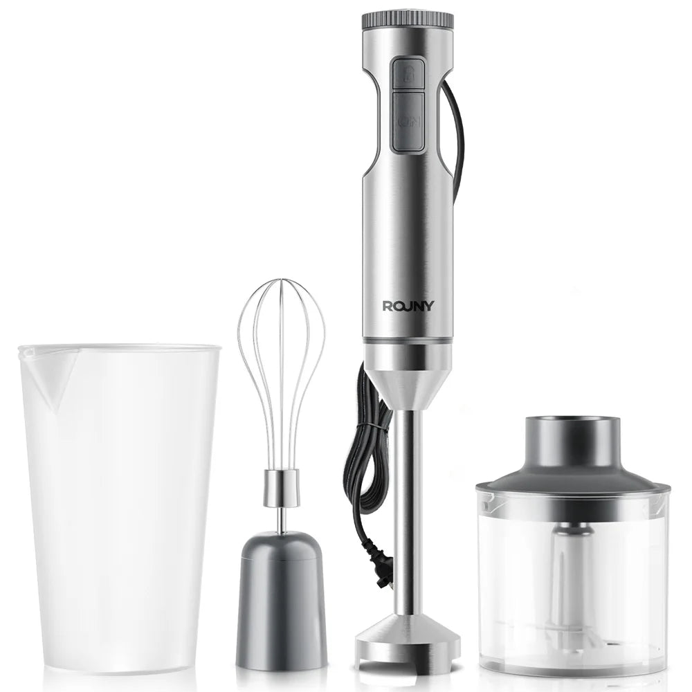 Handstabmixer Leistungsstarker 4-in-1-Stabmixer aus Edelstahl, 700ml Mixbecher, 500ml Prozessor, Schneebesen