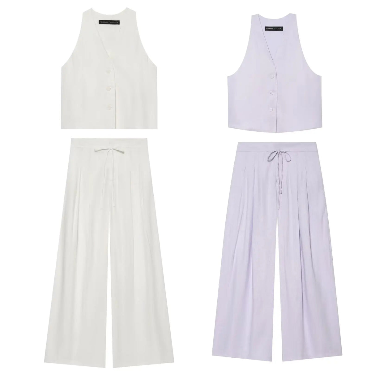 Damen Einfarbiges Westen-Hosen-Set Sommer Damen Neckholder Einreihiger Ärmelloser Blazer-Weste oder Lässige Damenhose mit Reißverschluss