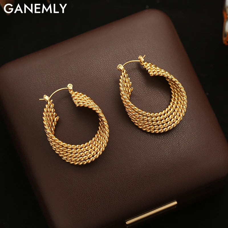 GANEMLY 316L Edelstahl Metall Goldfarben Creolen für Damen Neue Trendige Exquisite Wasserdichte Ohrschmuck Geschenk für Frauen