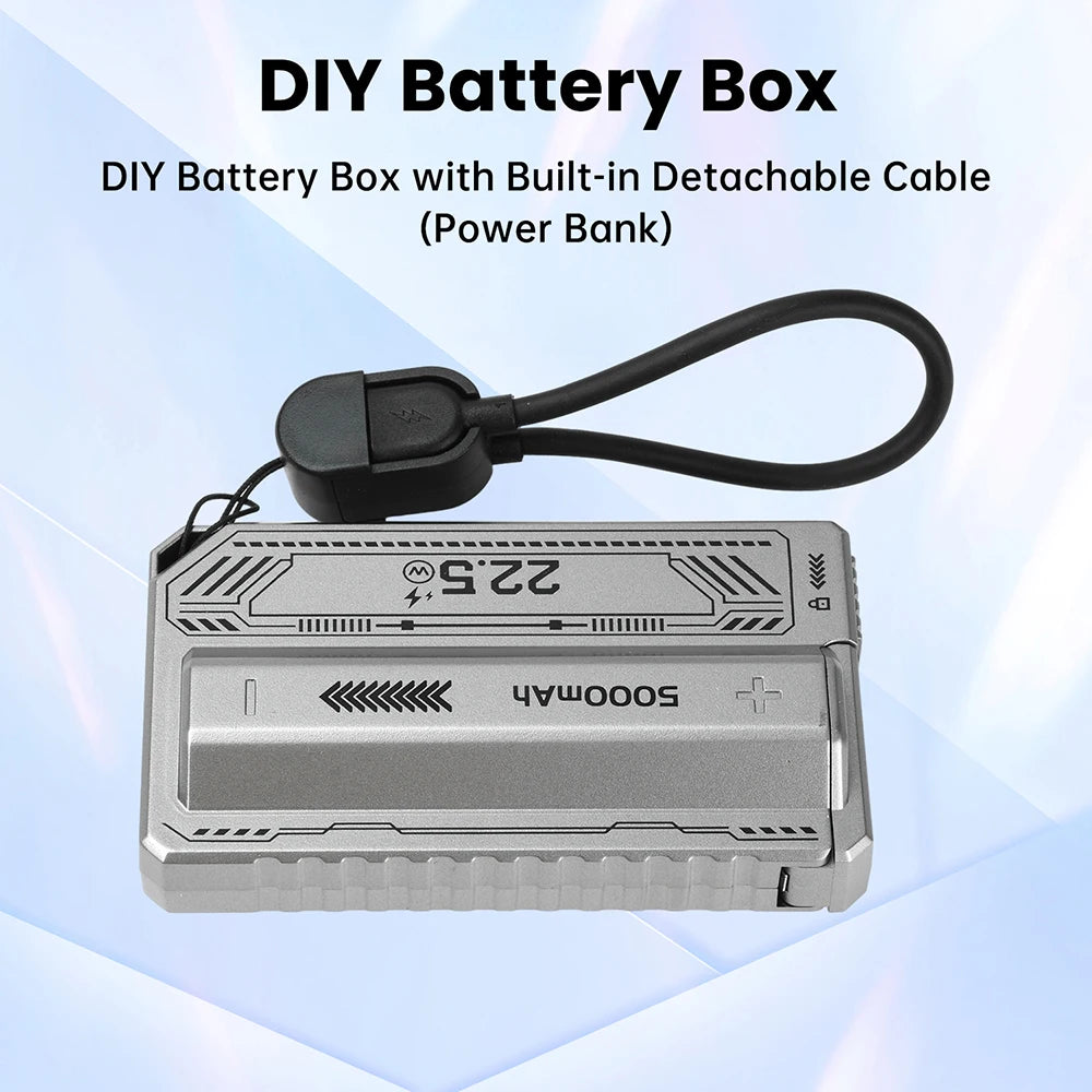 21700 Power Bank Case PD 20 W Schnellladung Eingebautes Kabel Abnehmbare Power Bank DIY Batteriegehäuse (ohne Batterie)
