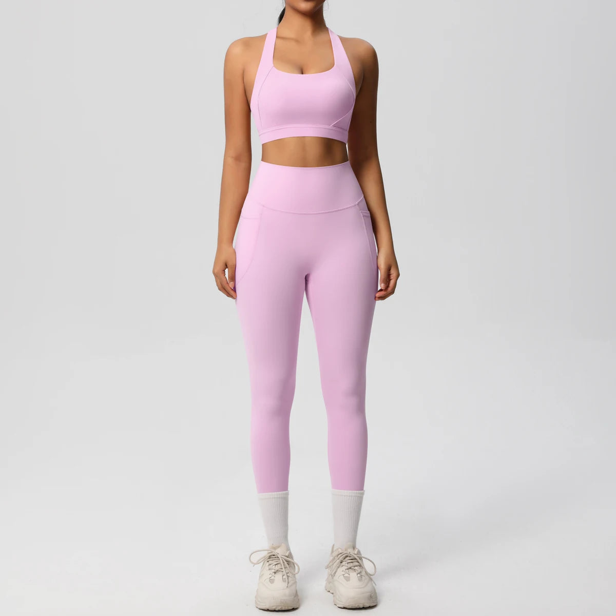 2-teiliges Sportbekleidungs-Yoga-Set, Fitnessstudio, Sport-BH, Leggings mit Taschenkleidung, Sportbekleidung, Yoga-Anzüge für Damen, Fitness-Set, Trainingsanzug