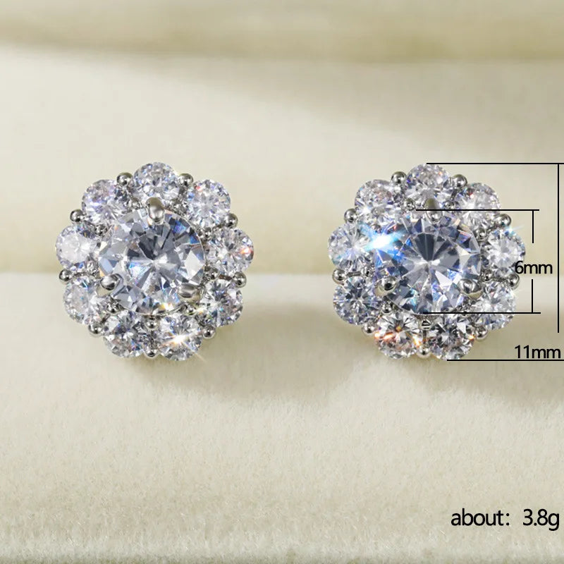 Huitan Romantische Blumenform Damen-Ohrstecker, schillernder runder Zirkonia-Kristall, vielseitiges Zubehör, weiblicher Statement-Schmuck