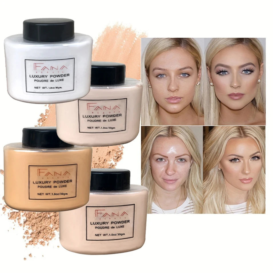 4-farbiges Luxuspuder für Frauen, Gesichtsgrundierung, Bananenpulver, Flasche, loses Pulver, authentische Ölkontrolle, Schönheits-Make-up-Kunstwerkzeuge