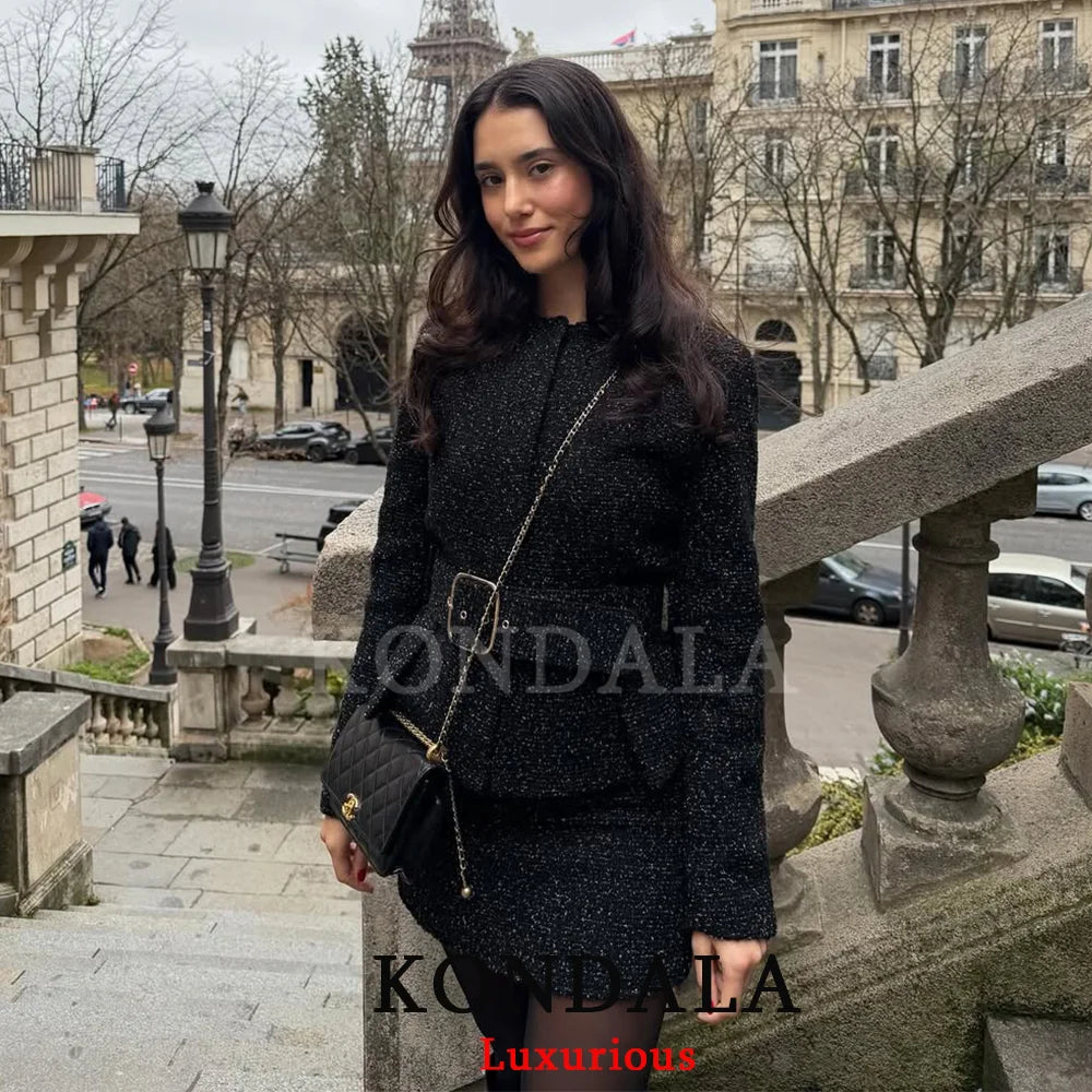 KONDALA Casual Chic Büro Dame Frauen Anzug Textur Schärpen Einreiher Blazer Gerade Shorts Neue Mode 2025, Herbst Sets