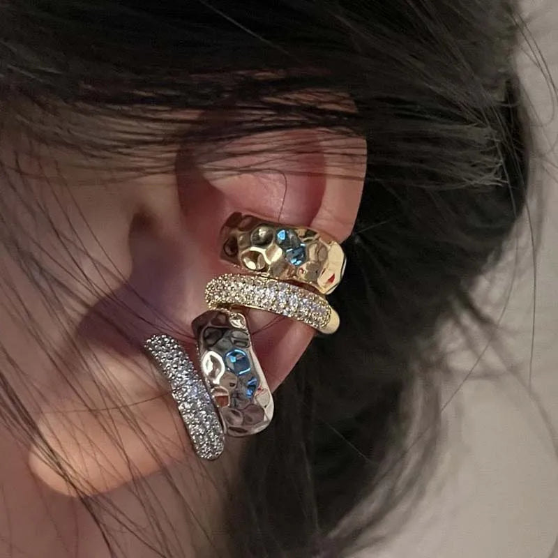 Modischer Zirkon Doppelschicht-Ohrclip Ohne Piercing 2026 Trendiger Punk Einzigartiger Metall Geometrischer Ohrclip für Damen Schmuck