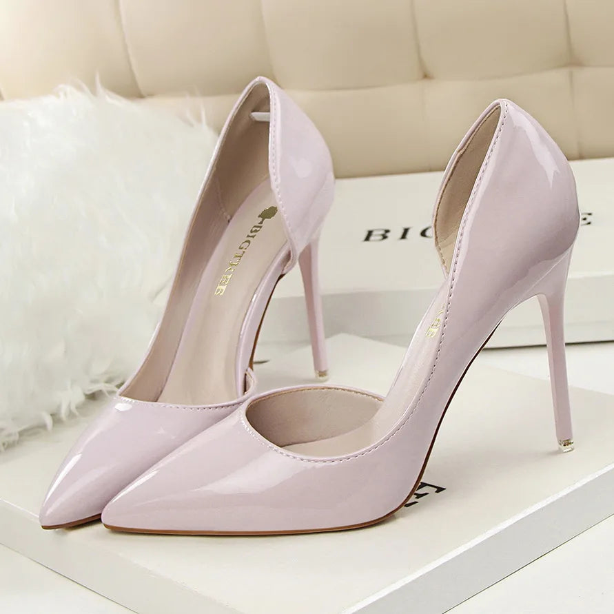Frauen 7,5 cm 10,5 cm High Heels gelbe Pumps Büro sexy Stiletto Hochzeit Braut Scarpins kurze Absätze Dame sexy hohle Party Schuhe
