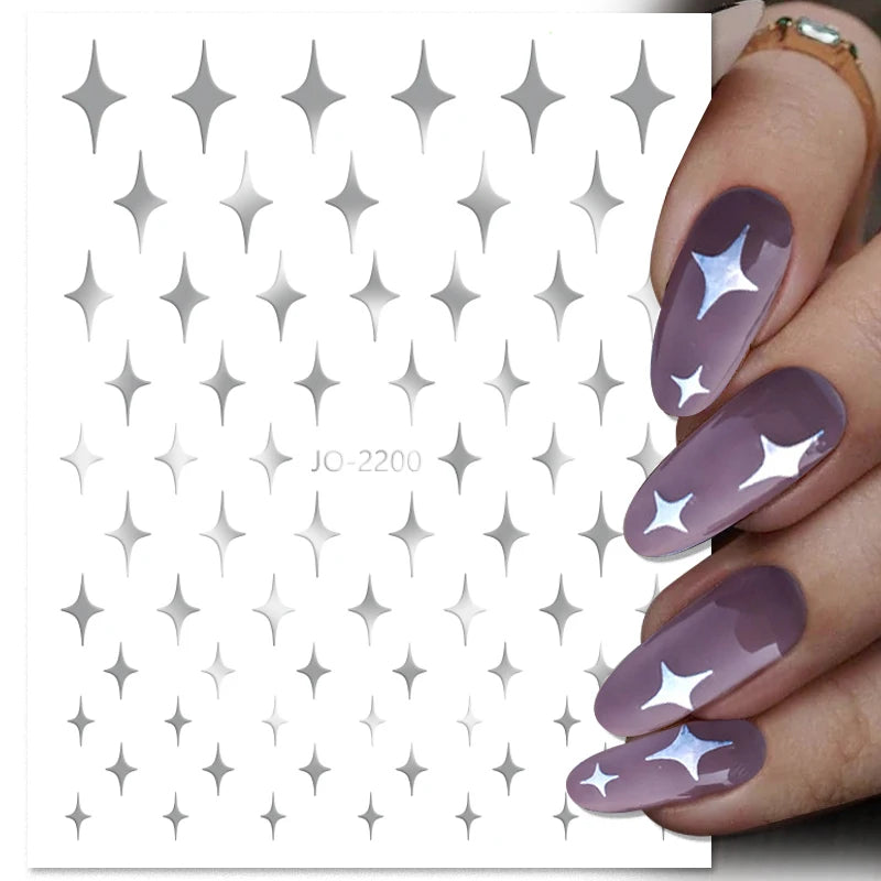 1PCS Schwarz Weiß Schmetterling Laser Nagel Aufkleber Y2K Nail art Dekoration Abstrakte Linien Bronzing Blumen Aufkleber Für Nägel