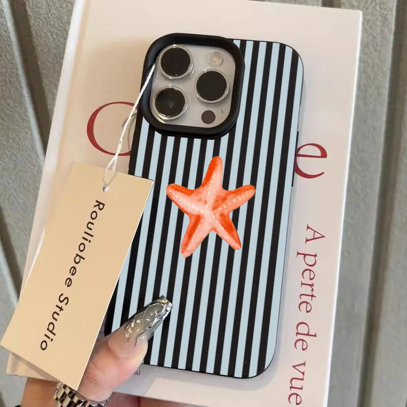 Handyhülle für iPhone 16 15 14 13 12 11 Pro Max X XR XS Max 15 Plus 16E Sommer süßes Seestern-Streifenmuster weiche Rückseite
