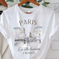 T-Shirt mit Paris-Print, kurzärmliges, lässiges Oberteil mit Rundhalsausschnitt für Sommer und Frühling, Damenbekleidung