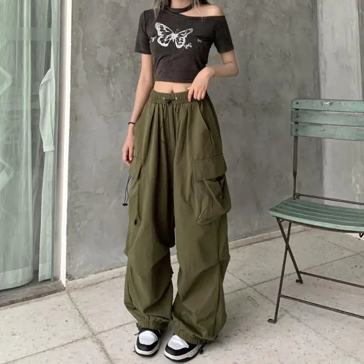 2025, lässige Jogger-Tech-Hose für Damen, solide Hose mit niedriger Taille, Kordelzug, weites Bein, Baggy-Hose, Y2k-Streetwear, Übergröße, Jogginghose