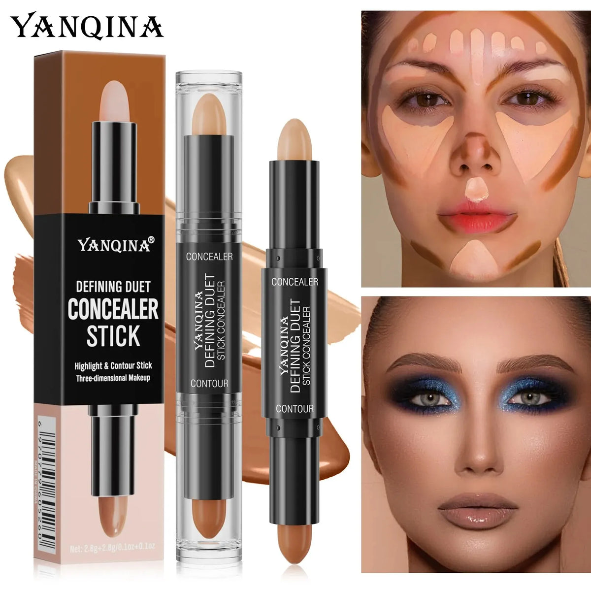 Contour Stick Duo, doppelseitige Highlight- und Schattencreme, wasserfester Concealer mit vollständiger Abdeckung, natürliches Finish-Make-up für alle Sk