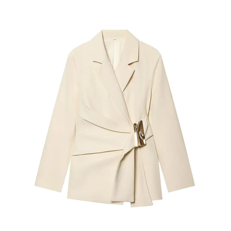 NLZGMSJ 2026 Frühling Büro-Damen Schicker Blazer-Anzug Einfarbiger Langarm-Blazer Lange Reißverschluss-Hose Modischer Anzug