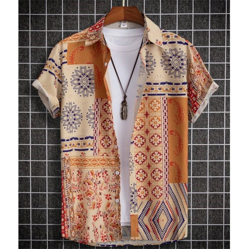Hawaiihemd für Herren, Cashew-Blumendruck, kurzärmelig, Oberteil, Strandurlaub, lässige Herrenbekleidung, Vintage, lockeres, übergroßes Herrenhemd