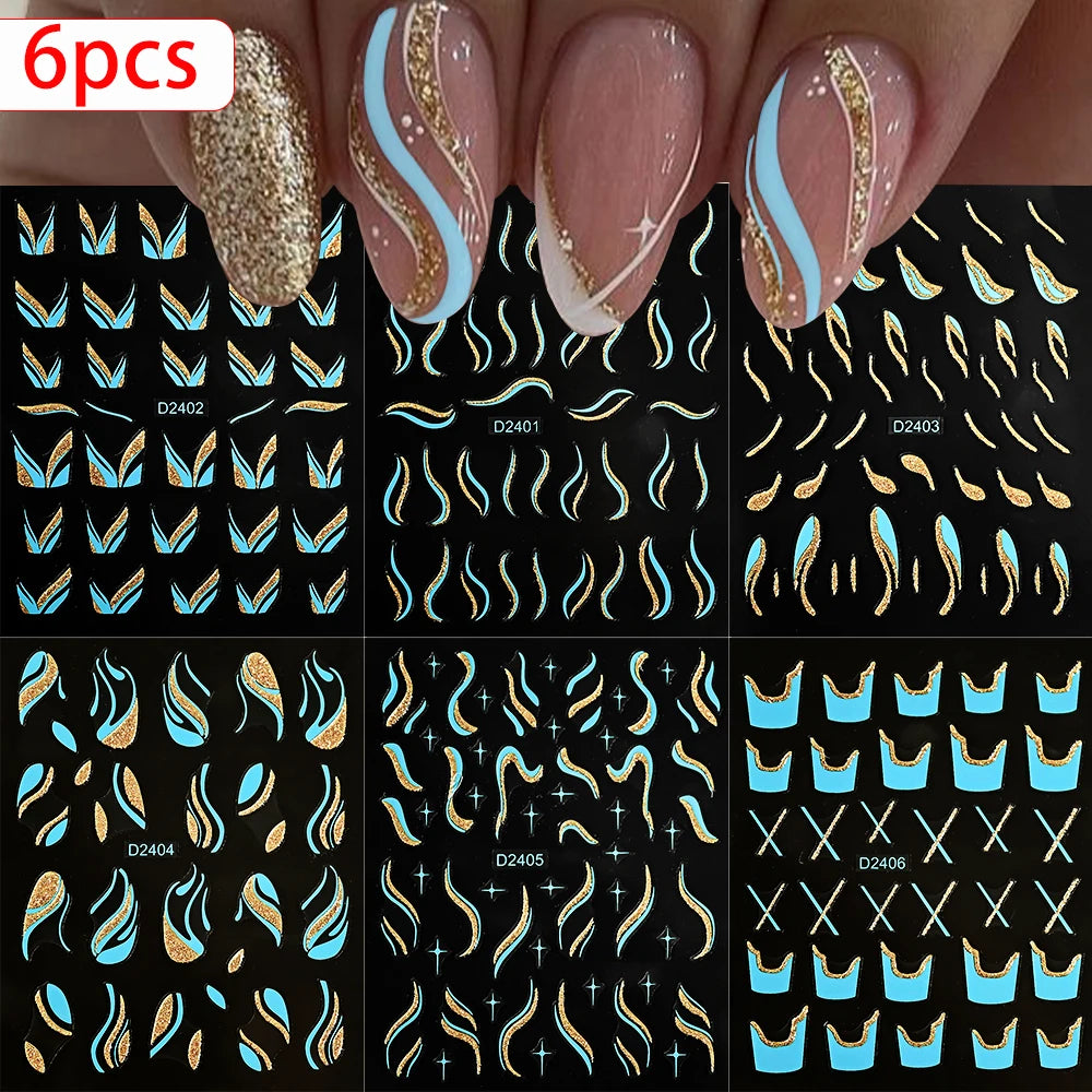 6 Stück 3D Blaue Herz-Nagelaufkleber Bronzierte Gold Silber Stern Mond Sonne Selbstklebende Slider Y2K Nagelkunst Abziehbilder Maniküre Dekoration