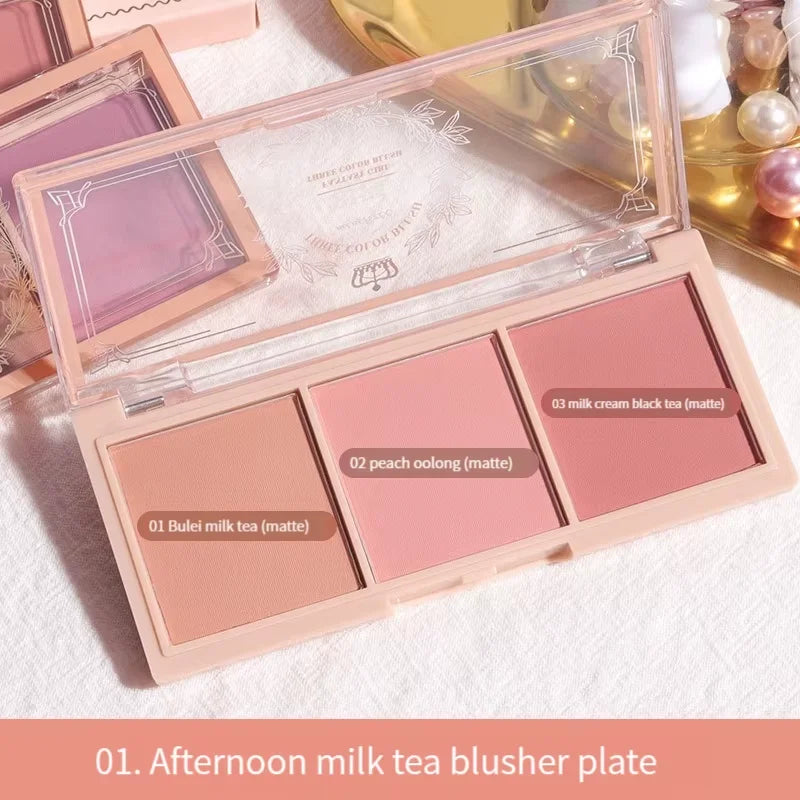 3-Farben-Wange, rote Platte, nacktes Make-up, natürlicher, mattierter Milchtee, orangefarbenes Lidschatten-Make-up, langlebig, hohe Farbwiedergabe, unsichtbar