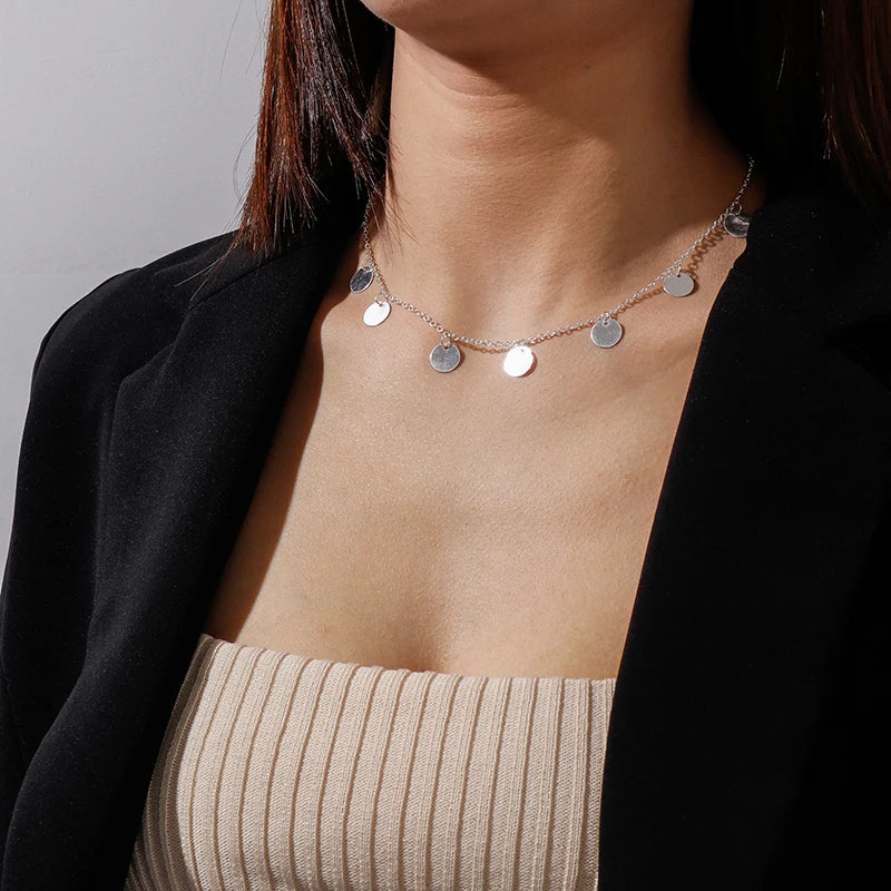 Neue Gold Farbe Pailletten Münzen Anhänger Halskette für Frauen Böhmischen Choker Halsketten Damen Hals Kurze Kette Collares Schmuck Geschenke