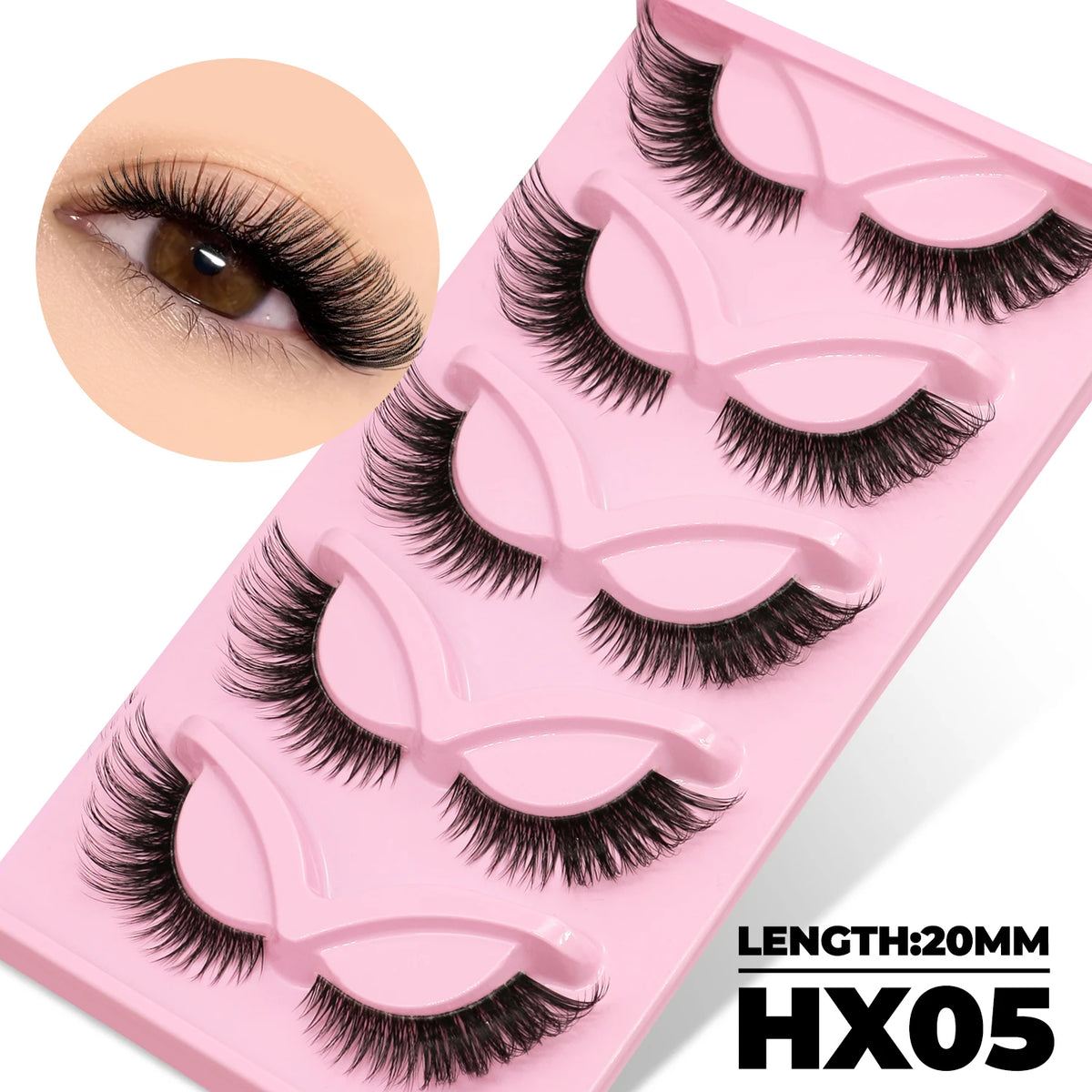 GROINNEYA Katzenaugen-Wimpern, 5 Paar, natürliche künstliche Wimpern, klare Band-Wimpern, natürliches, langes, geflügeltes Ende, längliche Wimpern, Make-up