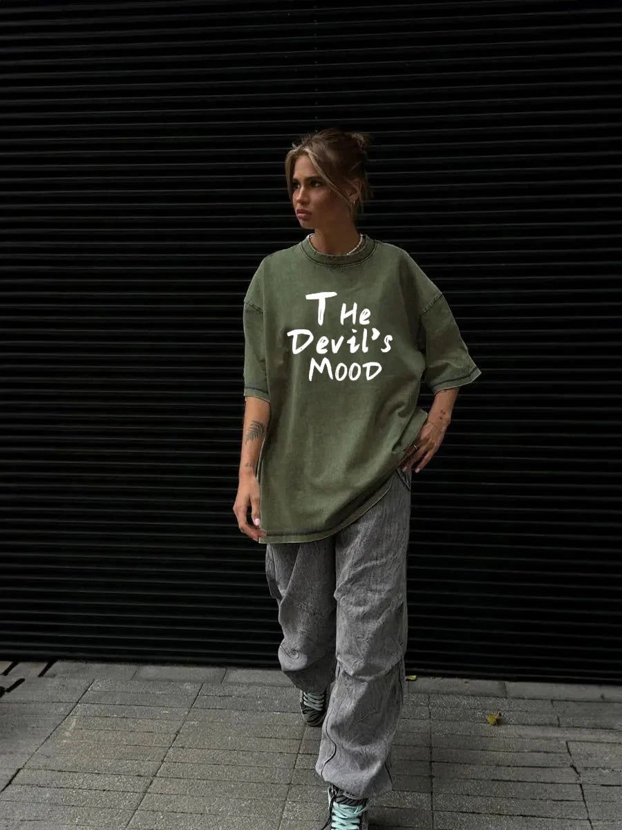 Rosa Brief Design Gewaschen T Shirt Frauen Vintage Baumwolle T-shirts Streetwear Weiche Mineral Tees Mädchen Lose Weibliche T Tops Y2k