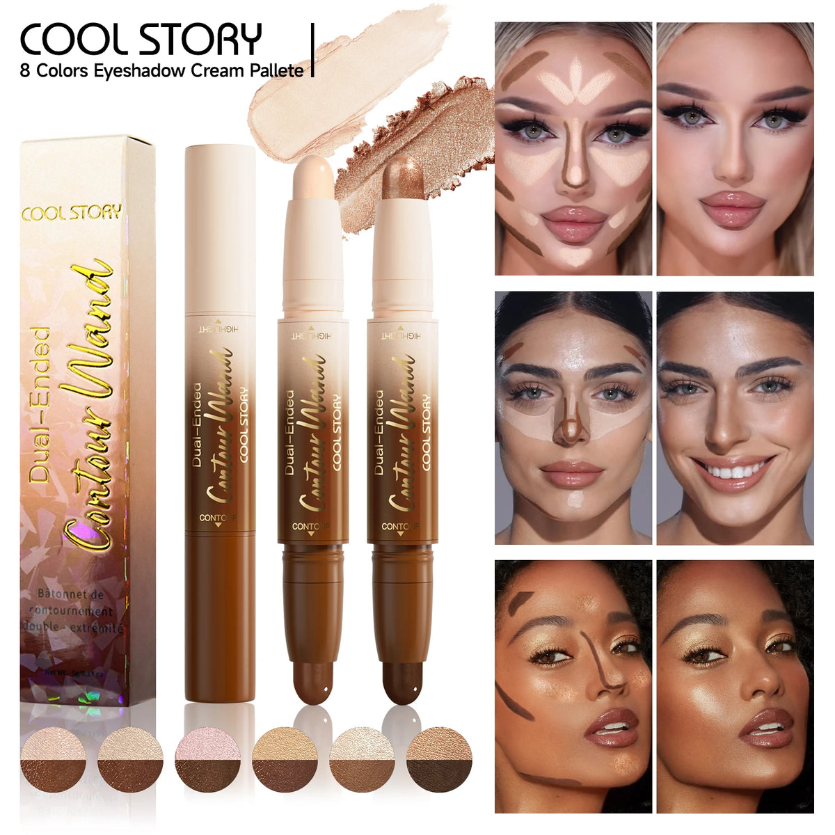 Dual-Ended Bronzer Contour Stick 2 in 1 Smooth Cream Nose Shadow Concealer Pen V Face Brighten Highlight Face Shaping Makeup
