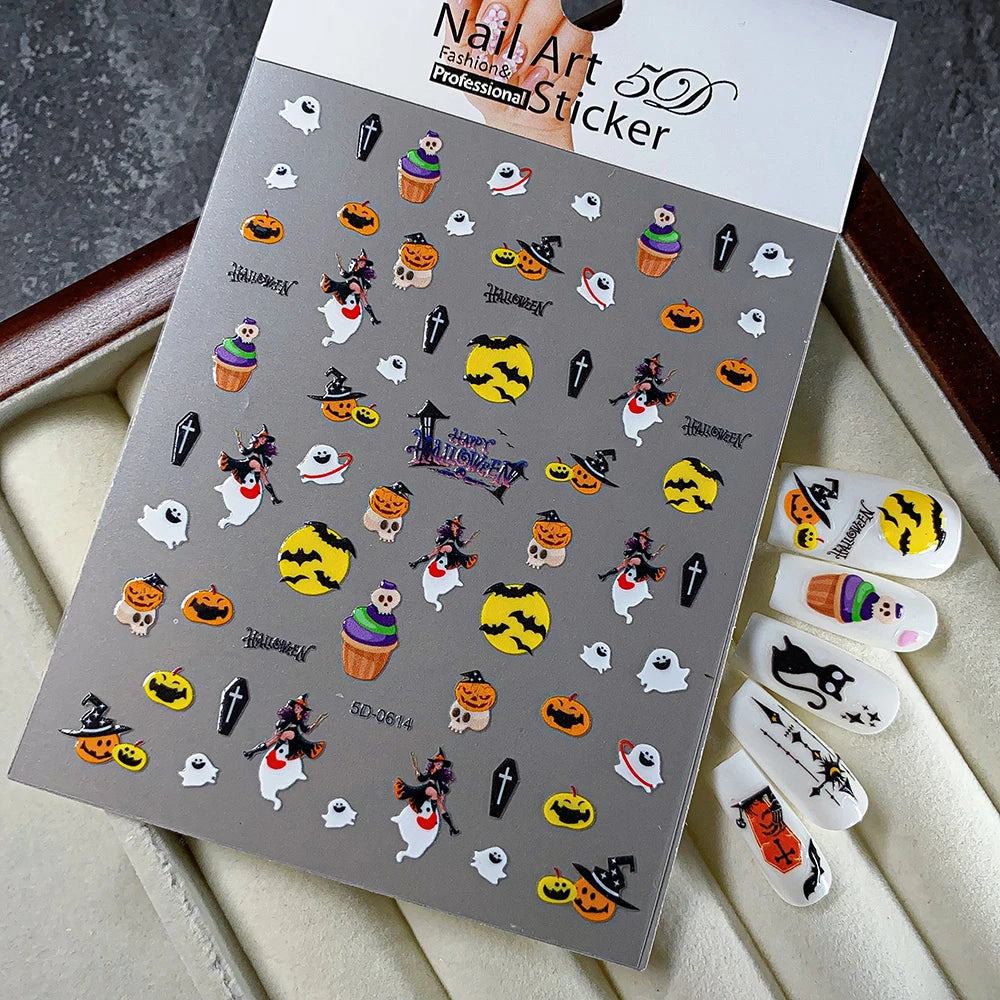 1 stücke Dark Horror Schädel Kürbis Kopf Nagel Aufkleber Schwarz Fledermaus Spinne Geist Gesicht Halloween Nagel Aufkleber Halloween Nagel Aufkleber versorgung