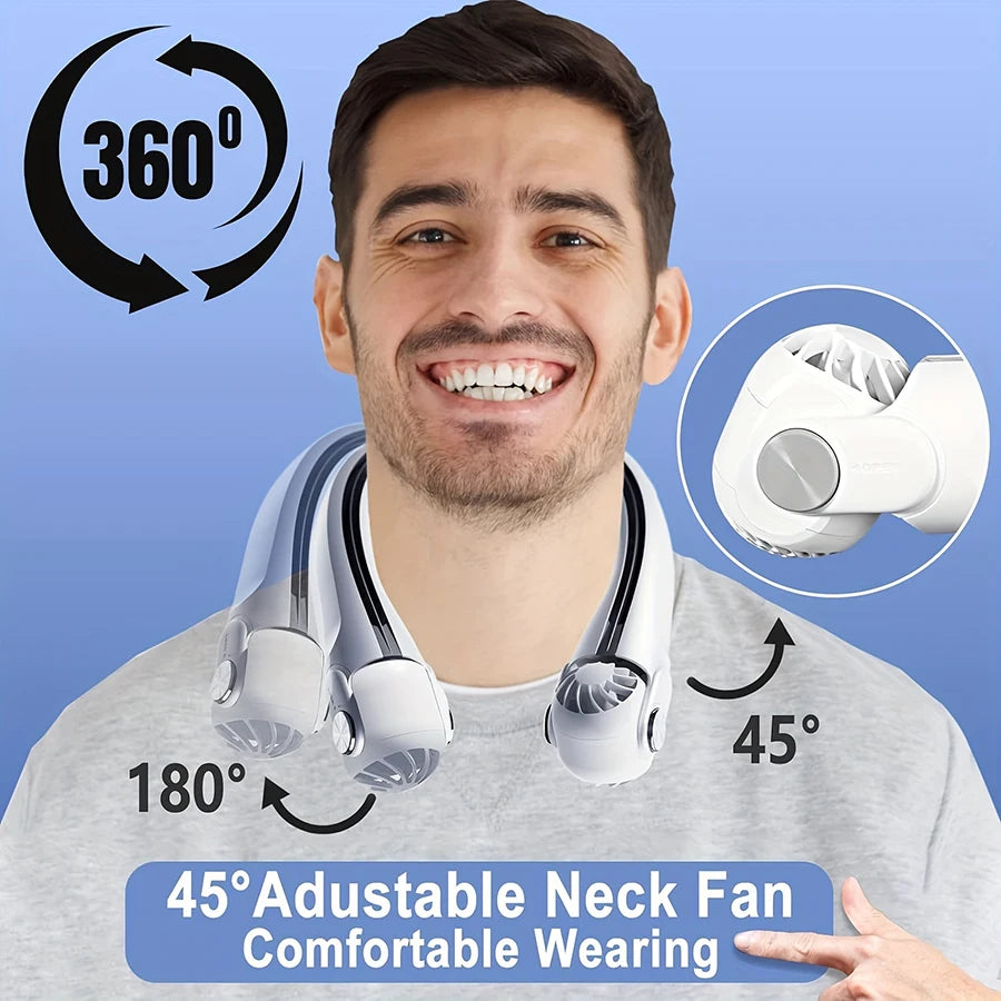 2026 Neu 360 °   Tragbarer Nackenventilator mit Luftzufuhr, Klimaanlage ohne Rotorblätter, Wiederaufladbarer Luftkühler mit Neigefunktion und Starkem Wind