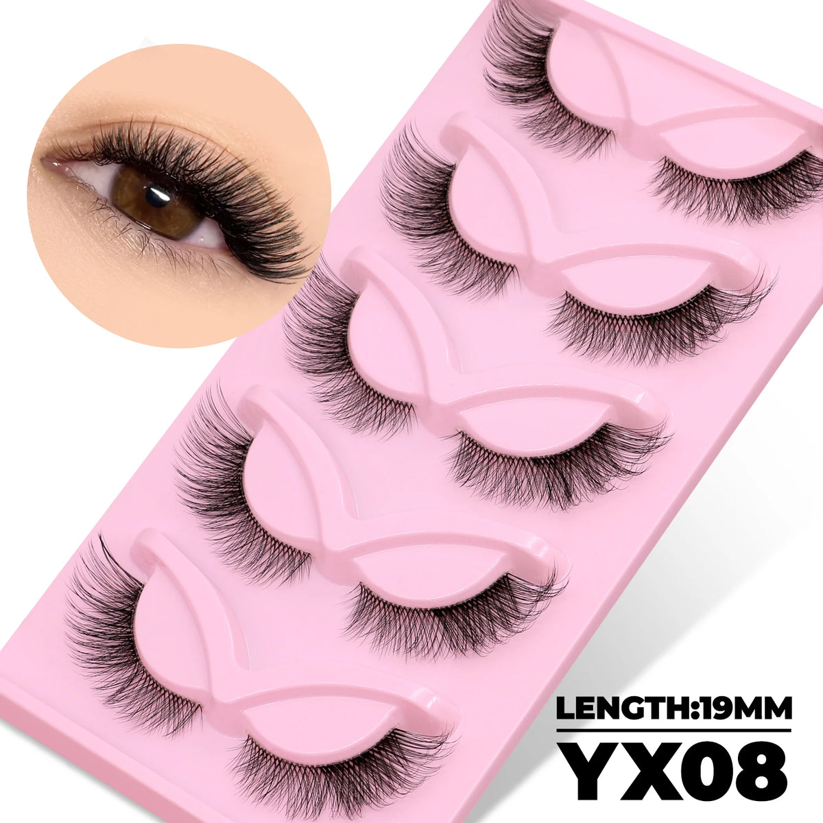 GROINNEYA Katzenaugen-Wimpern, 5 Paar, natürliche künstliche Wimpern, klare Band-Wimpern, natürliches, langes, geflügeltes Ende, längliche Wimpern, Make-up