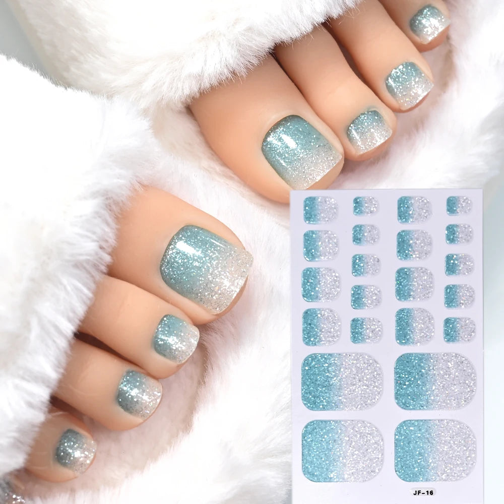 22 Tipps Ombre Glitzer Zehennagel Aufkleber Backen Kostenloser wasserdichter Aufkleber Vollständige Abdeckung Fuß Zehennagel Aufkleber Selbstklebende Maniküre Aufkleber