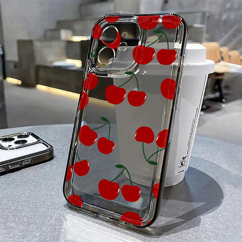 Transparente kirschbemalte Handyhülle für iPhone 13 11 16 Pro Max 16E 15 14 12 16promax 15promax 14promax Silikon Funda Cover