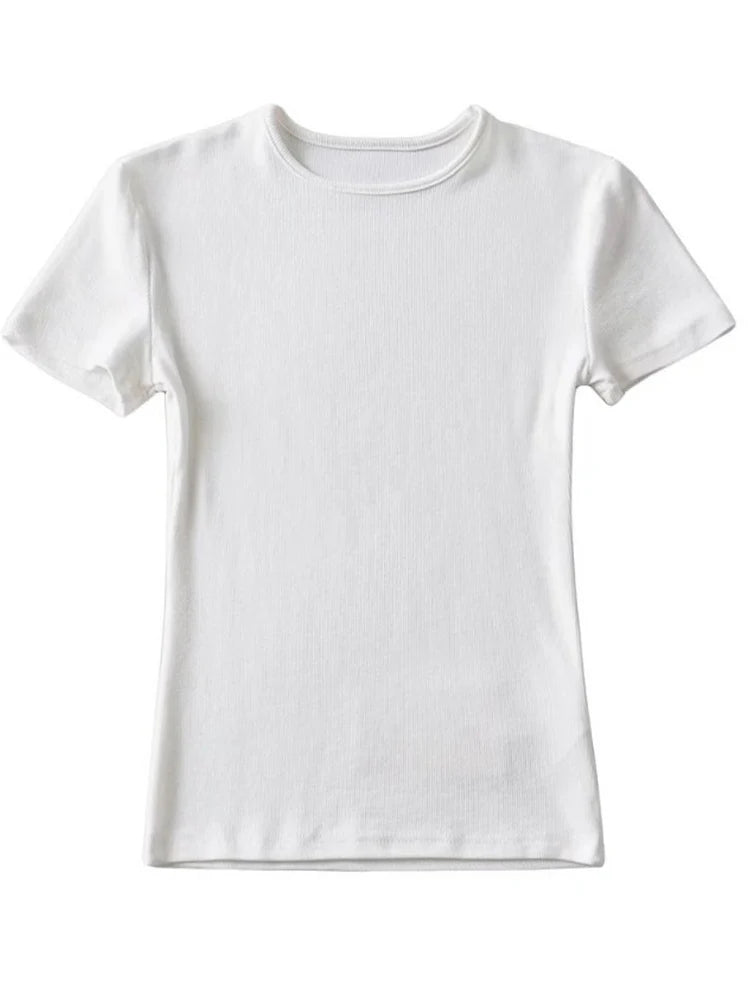 Casual Sommer Frau Skinny Fit T-shirt Enge Kurzhülse O-ansatz T Grundlegende Solide Crop Tops T Shirt