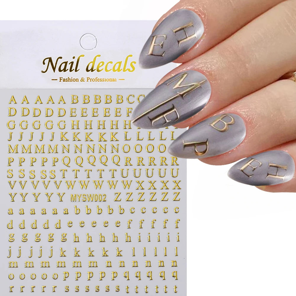 1 Stück 3D Englischer Buchstabe Nail Art Aufkleber Kleine 26 Alphabet Klebeaufkleber 10*8 cm 0-9 Nummer DIY Sliders Maniküre Dekorationen