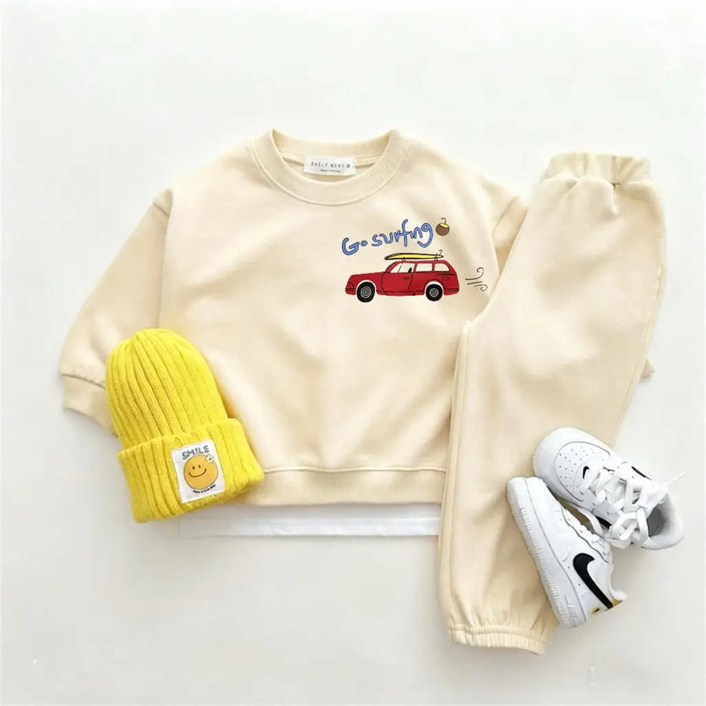Einfarbige Outfits, einfacher Kapuzenpullover + Hose, zweiteiliges Set für Jungen, trendiges Kostüm, Rundhalspullover, Hosen, langärmelige Anzüge für Kinder