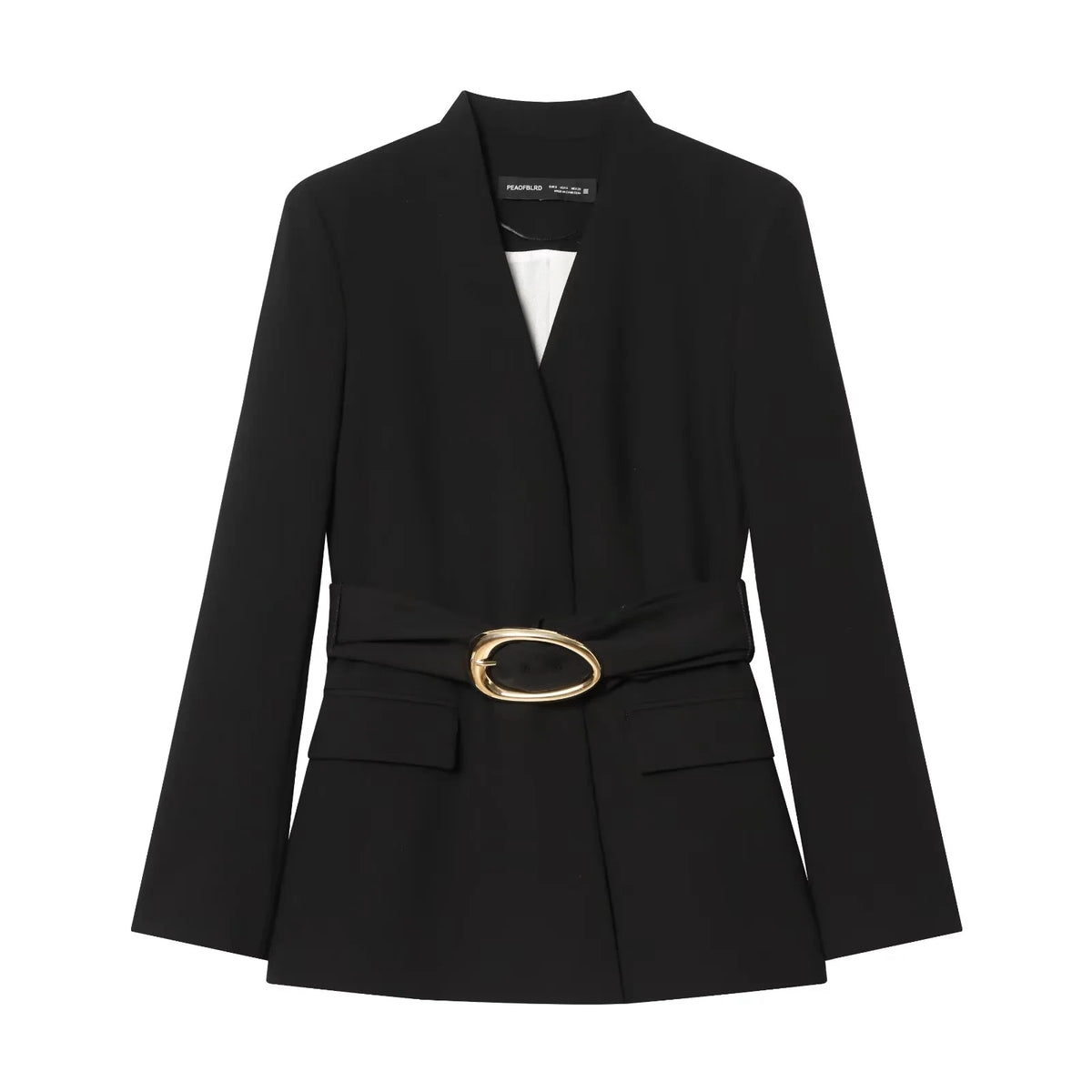 KONDALA Vintage Büro-Damenanzug Schwarz Einfarbig V-Ausschnitt Gürtel Taschen Blazer Lose Reißverschluss-Hose Mode 2026 Lässige Damen-Sets