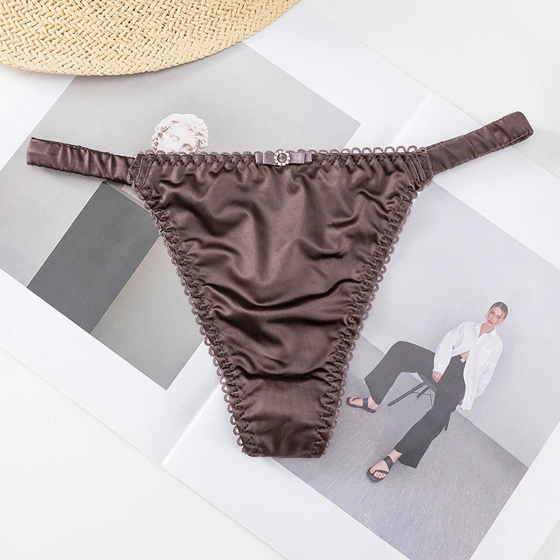 Dünner Gürtel-Slip mit Schleife für Damen und Mädchen, Sportunterwäsche, Tanga, niedrige Taille, nahtlos, weiche Satin-Slips, Damen-Dessous