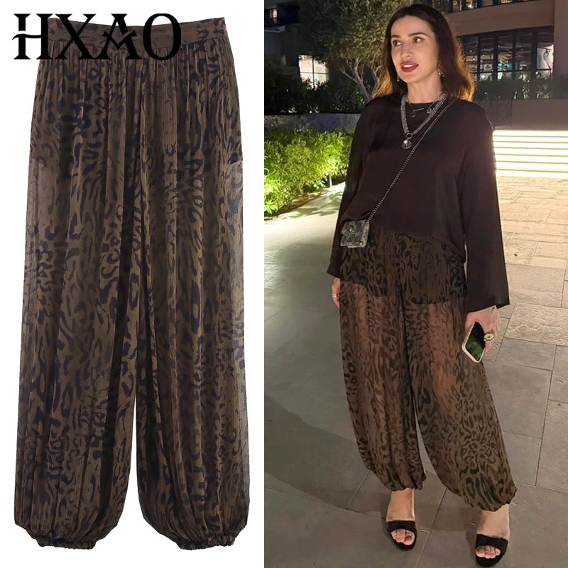 HXAO Laternenhose mit Tiermotiv, Damenhose, Herbst 2022, elegante, plissierte, übergroße Baggy-Hose, Damenmode, weites Bein