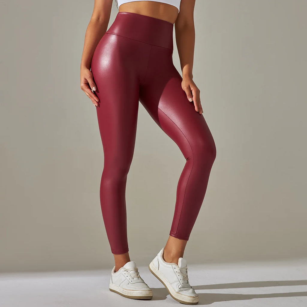 Neue PU-Lederhose für Damen, farbenfrohe, eng anliegende Schlankheits- und Yoga-Leggings mit hoher Taille für den Außenbereich
