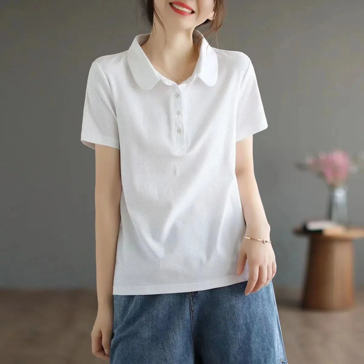 Sommer einfarbig College-Stil Sport Polos hirt neues Hemd Kragen kurz ärmel ige T-Shirt für Frauen