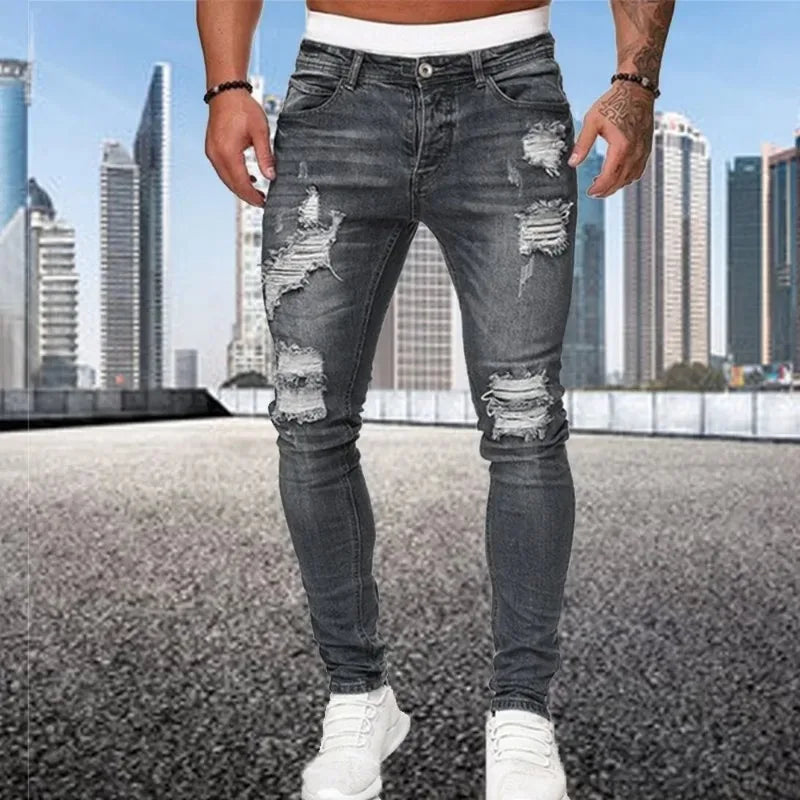 2024New Ripped Skinny Jeans Männer Vintage Waschen Elastische Biker Löcher Denim Hosen Beiläufige Dünne Jogger Hosen Distressed Streetwear