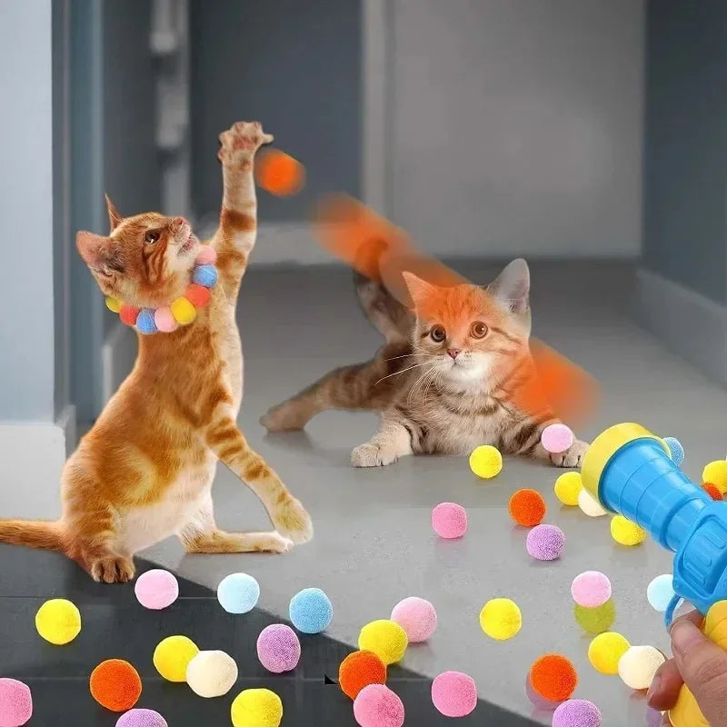 Katze Spielzeug Automatische Ball Launcher Training Spielzeug Für Haustier Kätzchen Kreative Mini Schießen Pistole Spiele Stretch Plüsch Spielzeug Pet Liefert