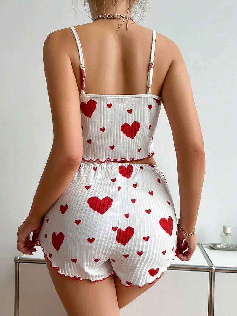 2-teiliges Set für Damen, Pyjama-Shorts, Anzug, Homewear, bedruckte Unterwäsche, Pyjama, sexy Dessous, Unterhemden, Tanks, Nachthemd, Damen-Nachtwäsche