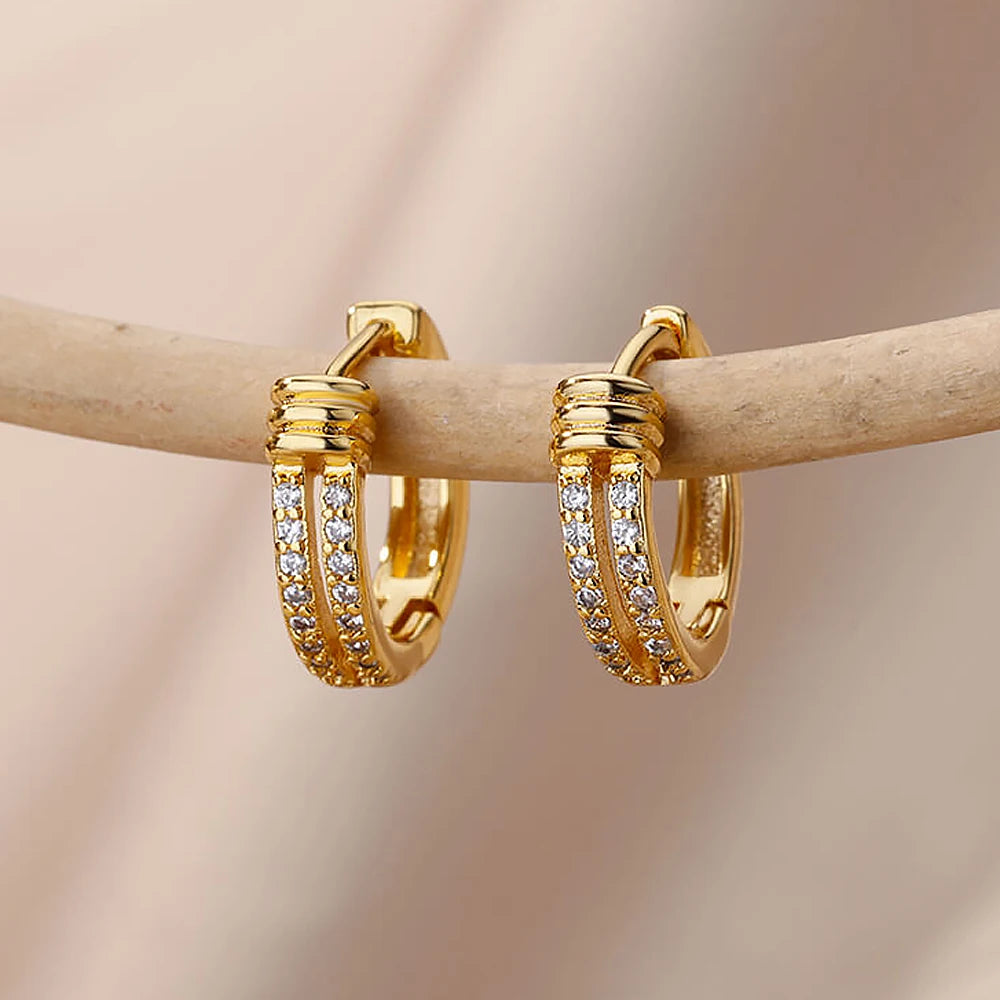 Kubische Zirkonia Creolen für Damen Luxuriöse Goldfarbene Edelstahl-Ohrringe 2026 Trend Piercing Ästhetischer Ohrschmuck Aretes