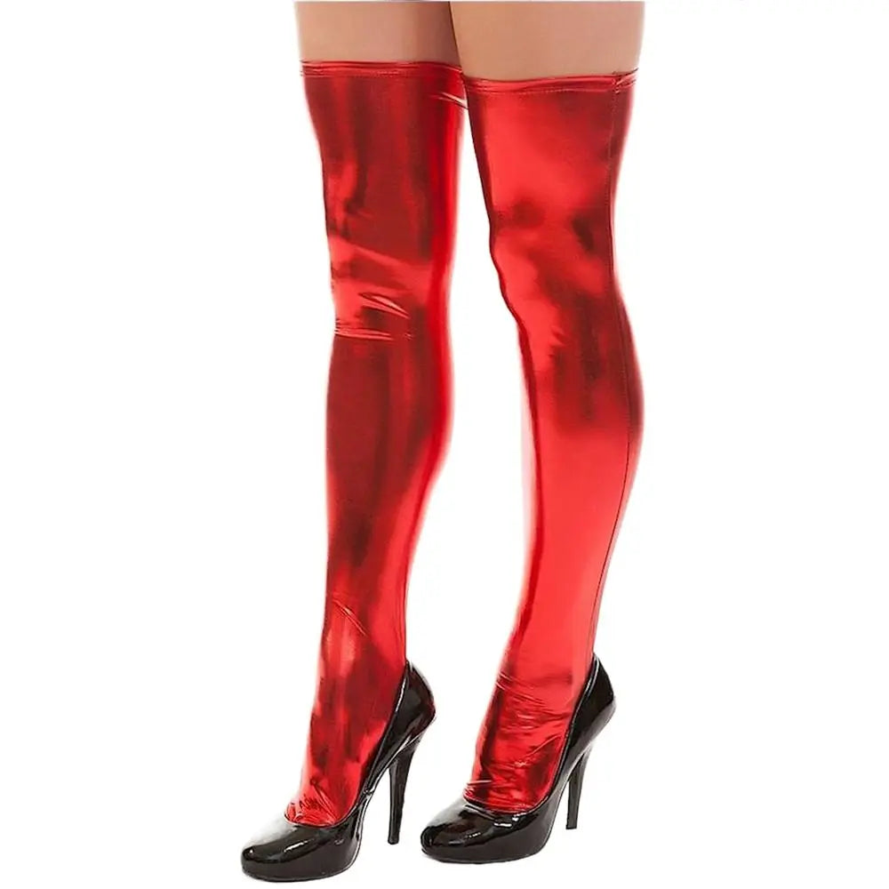 Neue Frauen Oberschenkel hohe Socken über Knie Socken Pu Leder lässig lange Overknee Socken schwarz rot silber gold Strümpfe