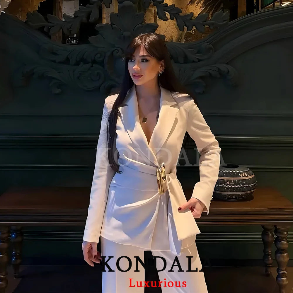 KONDALA Büro-Damen-Chic Weißer Damen-Blazer-Anzug Einfarbiger Langarm-Blazer Lange Reißverschluss-Hose Mode 2026 Frühling Sommer Anzug