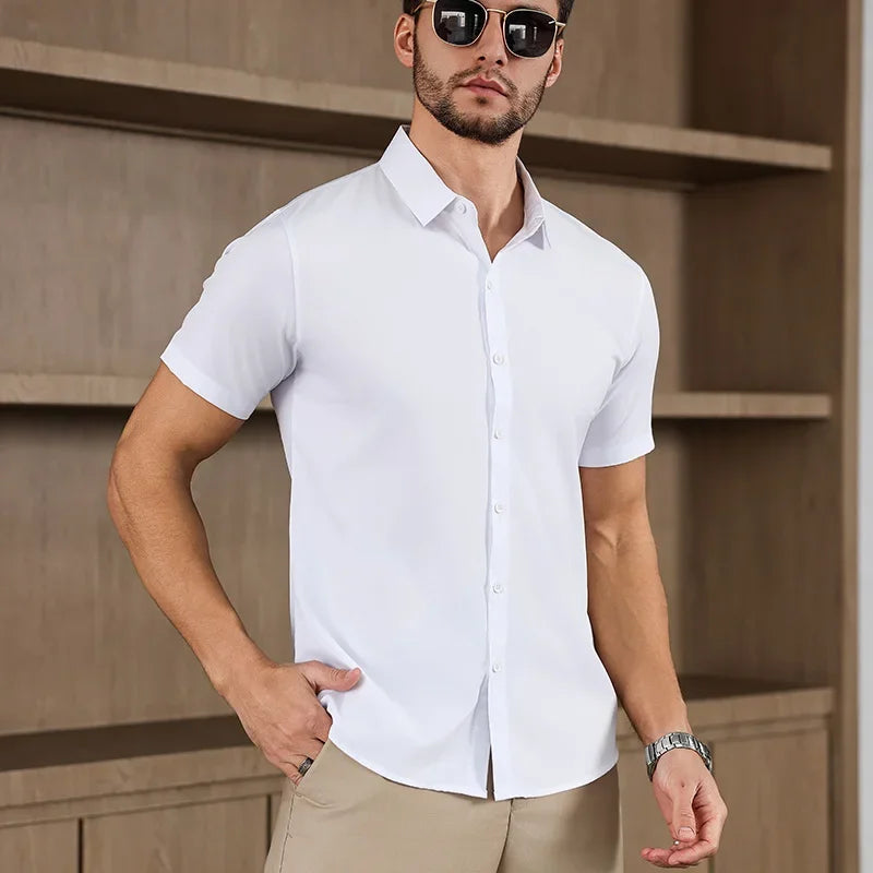 Neues Herren-Business-Casual-Hemd mit kurzen Ärmeln, einfarbig, für Sommermode, ohne Bügeln, bequemes und vielseitiges Oberteil