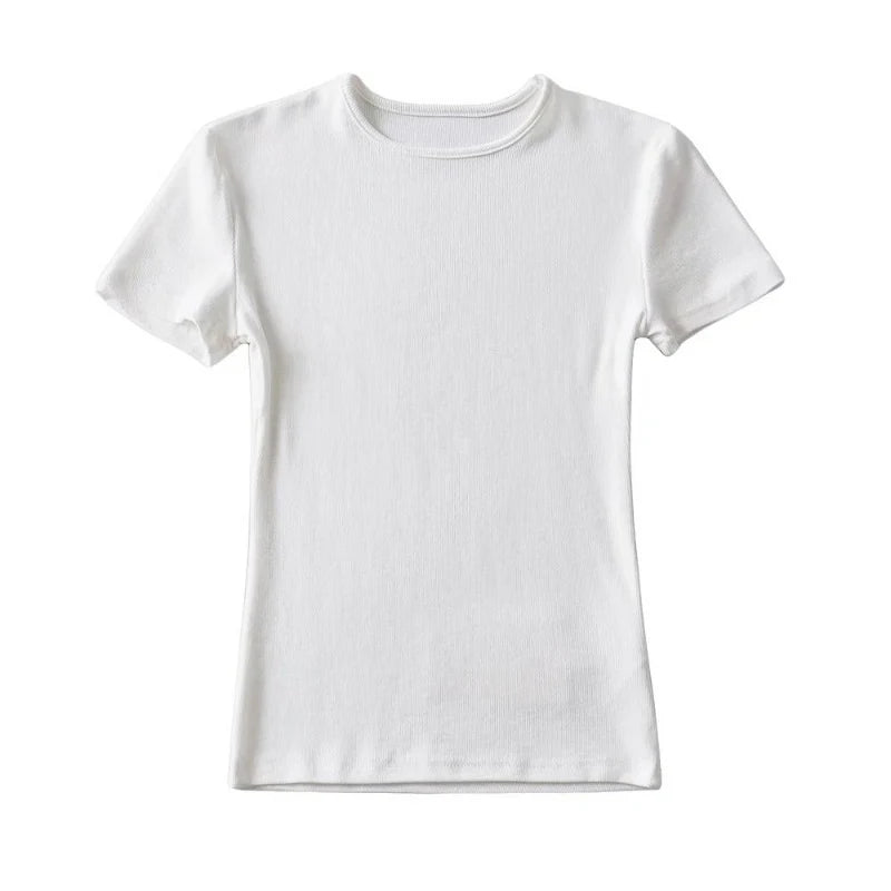Casual Sommer Frau Skinny Fit T-shirt Enge Kurzhülse O-ansatz T Grundlegende Solide Crop Tops T Shirt