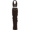 Nibber Prom Party Chic Patchwork 2-teiliges Set Frau Neckholder Low-Neck Rückenfreies Crop Tops + Elastische Taille Lange Röcke Elegante Anzüge